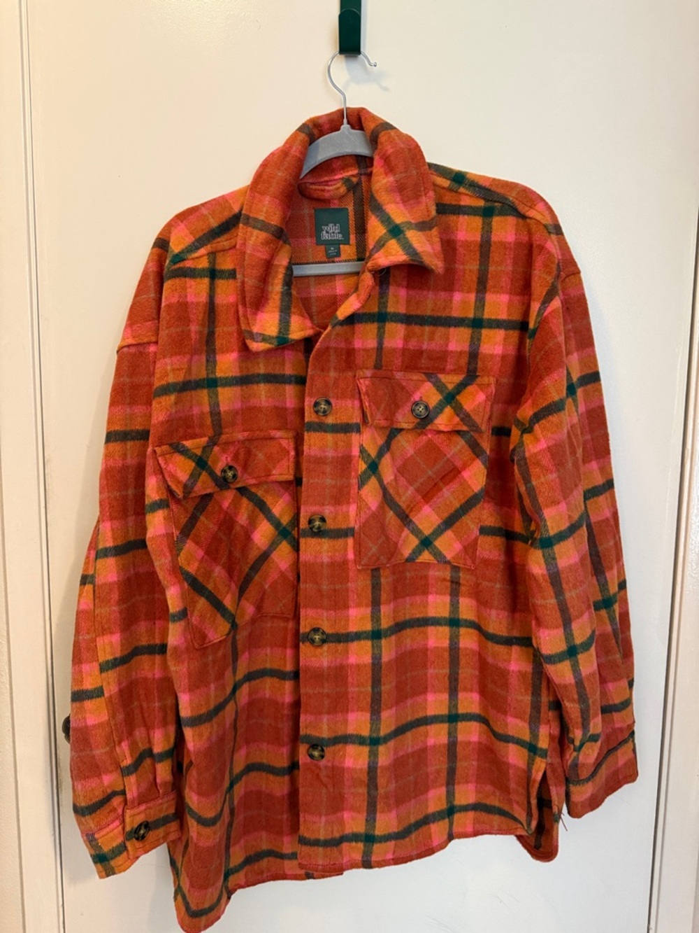 Wild fable  Orange and Green Plaid Wool Shirt Jacket